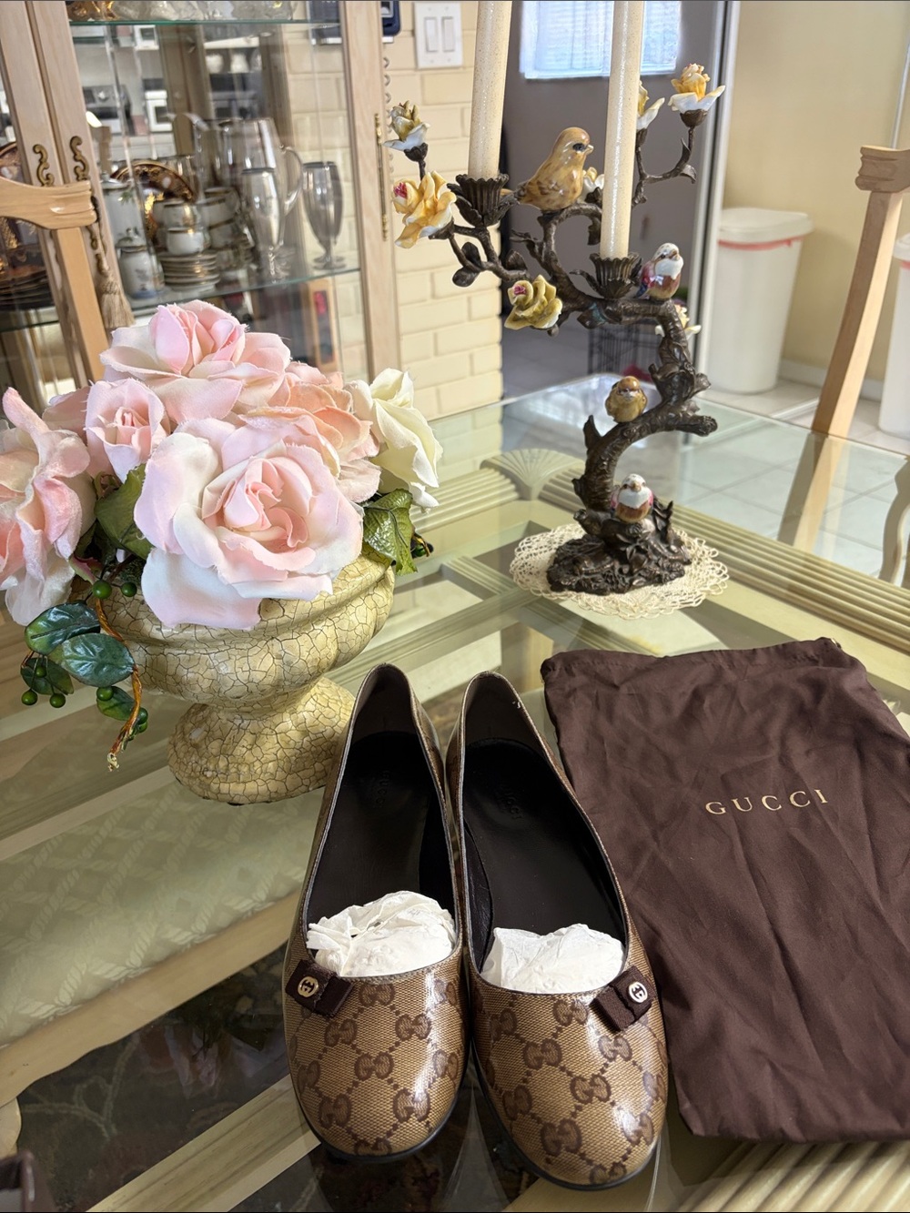 Gucci Brown GG Monogram Leather Ballet Flats